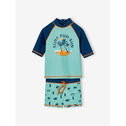 Ensemble De Bain Garçon T-Shirt Anti-Uv + Short Bleu Turquoise/Pétrole