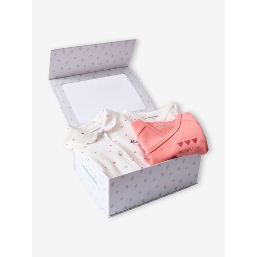 Pyjama + 2 Bodies Bébé Petits Coeurs Personnalisables Coffret Cadeau Rose Bonbon