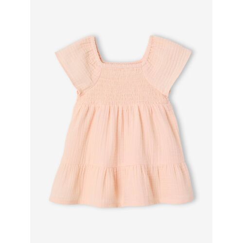 Robe Bébé Smockée En Gaze De Coton Abricot Poudré