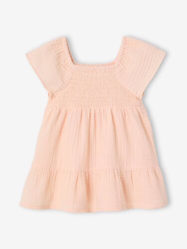 Robe Bébé Smockée En Gaze De Coton Abricot Poudré