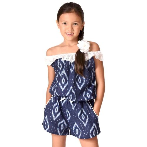Combi-Short Été Col Élastique Tie-And-Dye Lolita Bleu Marine Blanc