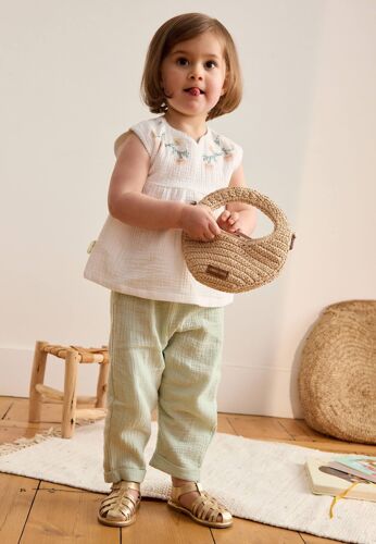 Ensemble Enfant Blouse Et Pantalon En Gaze De Coton Arya Vert