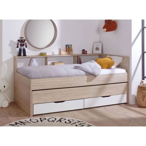 Lit Gigogne Avec Rangements Wallis Bois & Blanc