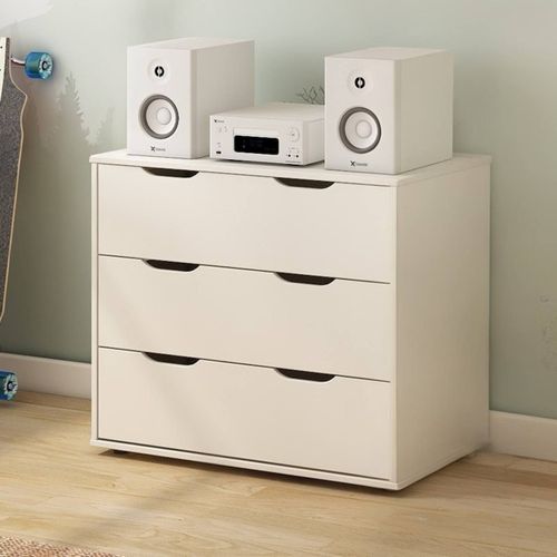 Commode 3 Tiroirs Effet Bois Colette Blanc