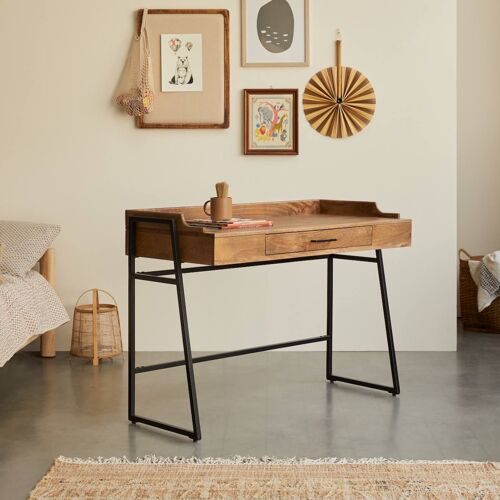 Bureau Enfant En Bois De Manguier Massif Et Métal 114 Hedda Marron