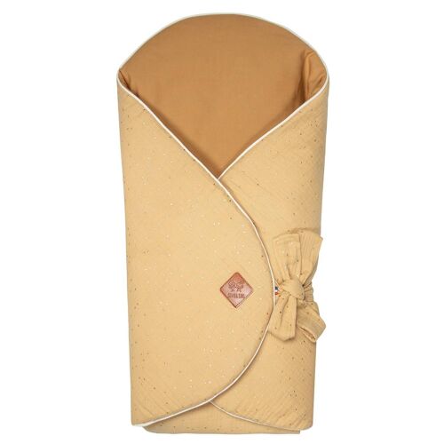 Couverture D'emmaillotage Évolutive En Gaze De Coton Jeanne Camel À Pois Or