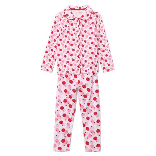 Pyjama Long Imprimé Pommes Catimini Coton Élasthanne Rose Rose