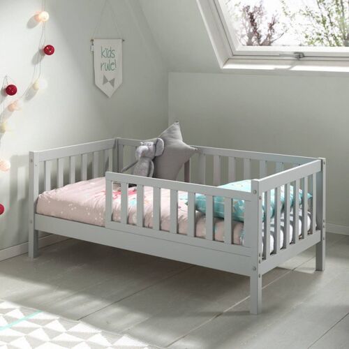 Petit Lit Enfant Avec Sommier En Pin Massif Suzon Gris