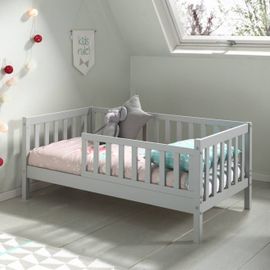 Petit Lit Enfant Avec Sommier En Pin Massif Suzon Gris