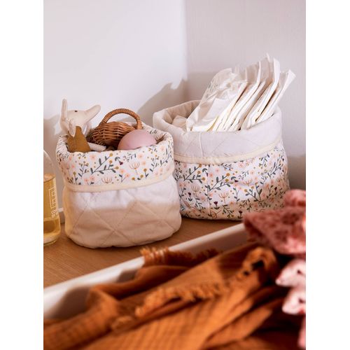Lot De 2 Petits Paniers De Rangement Réversibles Imprimé Fleurs Beige