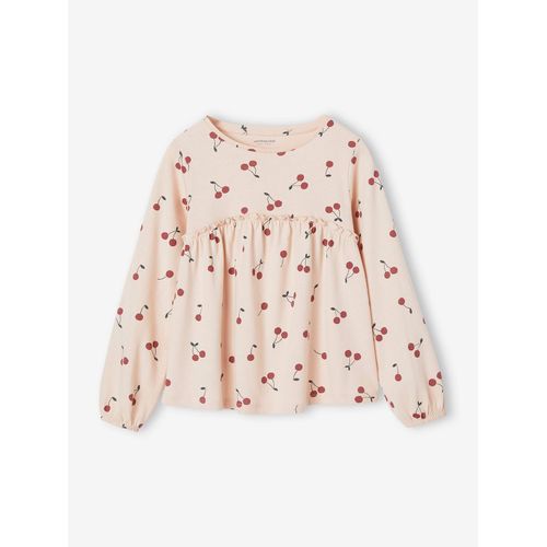 T-Shirt Blouse Imprimé Manches Longues Fille Rose Poudré