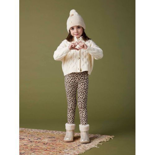 Legging Fille Doublé Maille Polaire Marron Imprimé