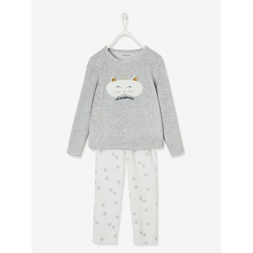 Pyjama En Velours Masque De Chat Fille Gris
