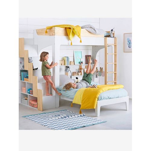 Lit Mezzanine Enfant Avec Étagères Pour Combiné Easyspace Blanc/Bois