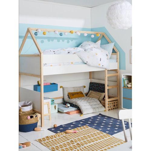 Lit Cabane Mi-Hauteur Blanc/Bois