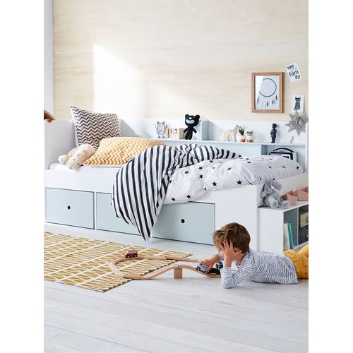 Lit Plateforme Enfant Avec Rangements Baseo Bleu Grisé