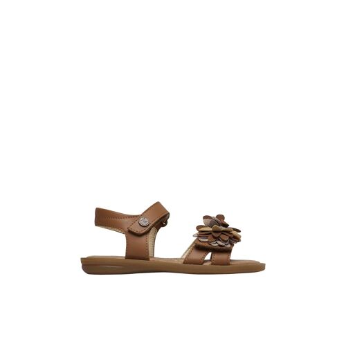 Sandales En Cuir Avec Fleurs Appliquées Lioren Cognac