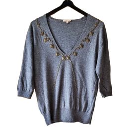 Pull Sandro Tu Gris Avec Cabochons Métal Vieilli Belle Qualité