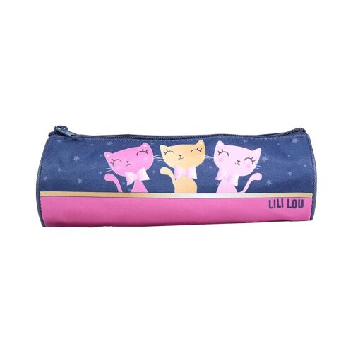 Trousse Scolaire Ronde Lili Lou 3 Chats Bleu