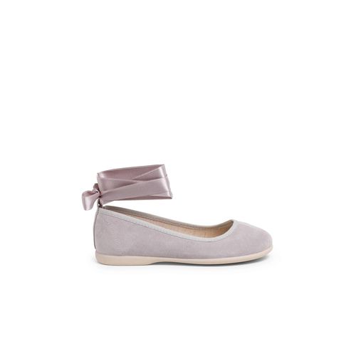 Ballerines Pour Fille Avec Rubans En Satin Et Bride Gris Perle