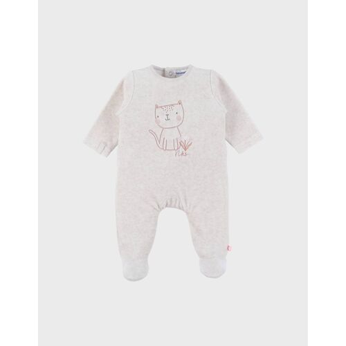 Pyjama Bébé En Velours Brodé Chat Beige