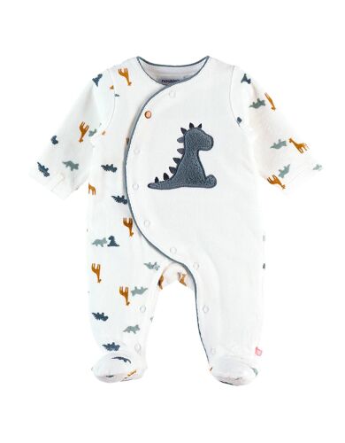 Pyjama Dinosaure En Velours Blanc