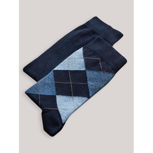 Lot De 2 Chaussettes Intarsia Et Unie Bleu Fonce