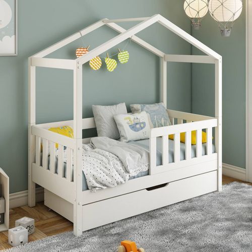 Petit Lit Cabane Évolutif Avec Tiroirs Pin Massif Charlie Blanc
