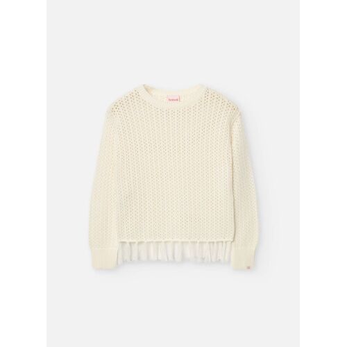 Pull En Coton Avec Franges Blanc