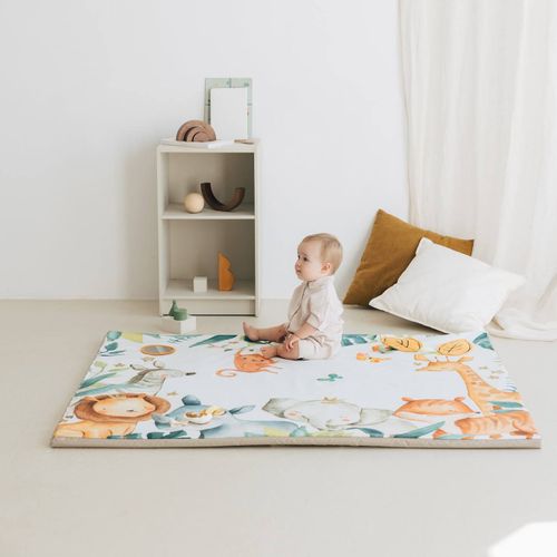 Tapis De Motricité Enrollagateo Coton Biologique Motifs Safari