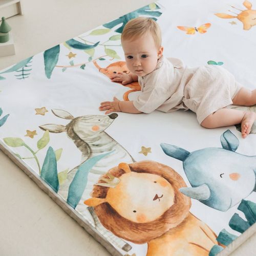 Tapis De Motricité Enrollagateo Coton Biologique Motifs Safari