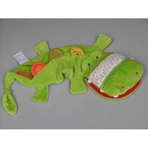 Doudou Crocodile Plat Marionnette Vert Rouge Jaune Orange Lilliputiens
