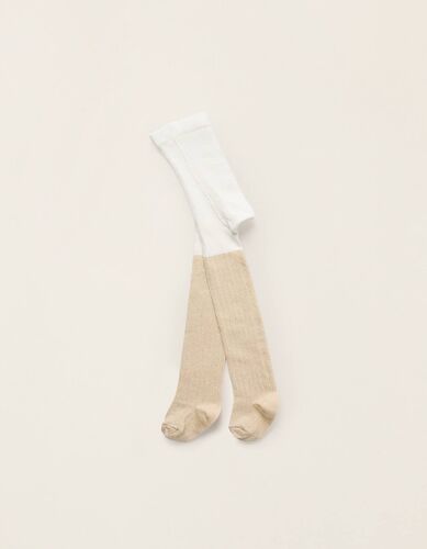 Collants Côtelés Avec Fils De Lurex Or