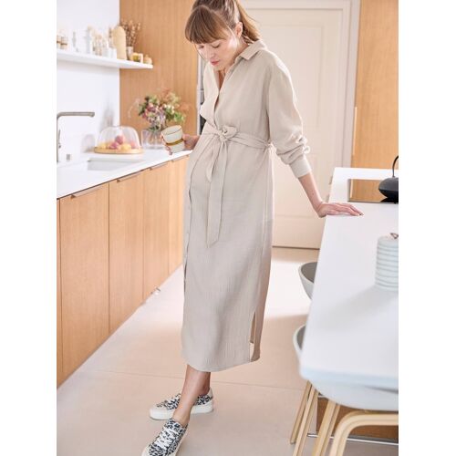 Robe-Chemise Longue Gaze De Coton Grossesse Et Allaitement Beige