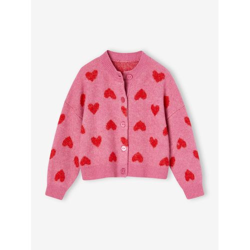 Gilet Jacquard Coeurs Fille Vieux Rose