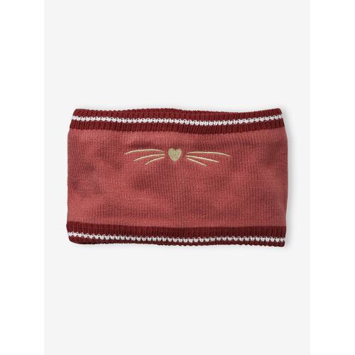 Snood Brodé Chat En Maille Côtelée Rose Foncé