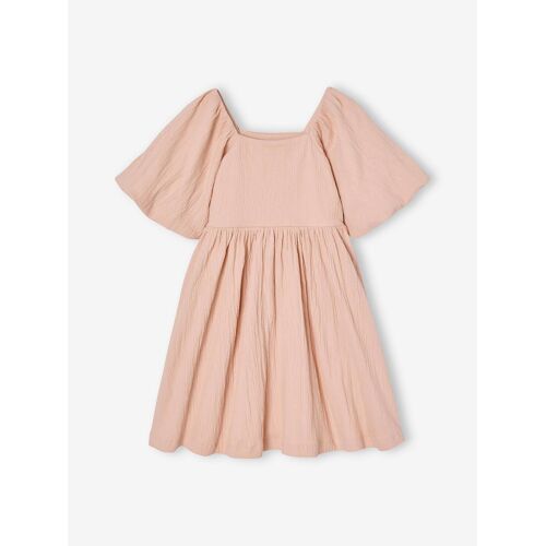 Robe Cérémonie Smocks Dos Fille En Tissu Reliéfé Rose Pâle