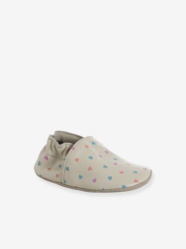 Chaussures Chaussonslastiqués En Cuir Souple Bébé Blanc Imprimé