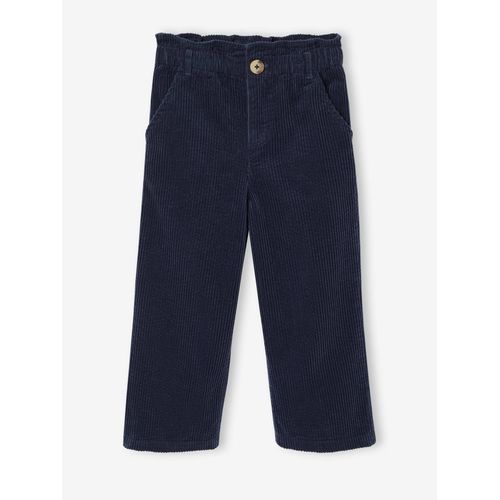 Pantalon Large En Velours Côtelé Style Paperbag Fille Marine