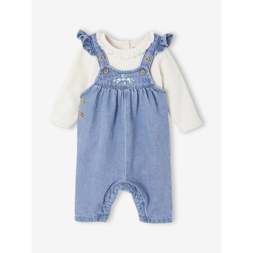Ensemble 2 Pièces Naissance Salopette En Denim + Body Stone