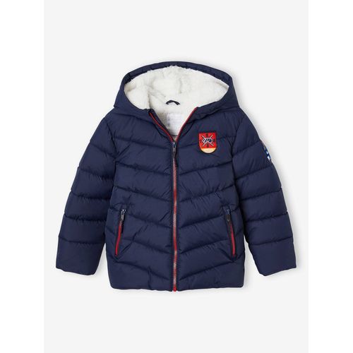 Doudoune À Capuche Ski Garçon Doublée Sherpa Marine