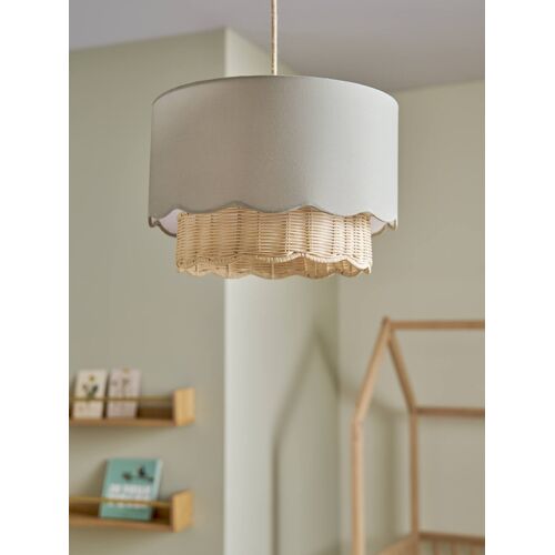 Abat-jour pour suspension Festons tissu et rotin vert sauge