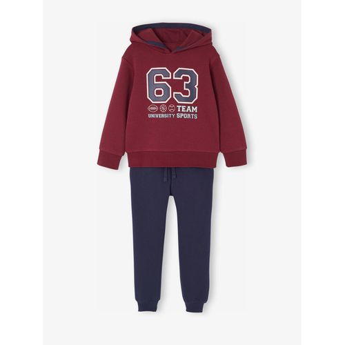 Ensemble Sport Garçon Sweat Capuche Imprimé + Jogging Uni Bordeaux
