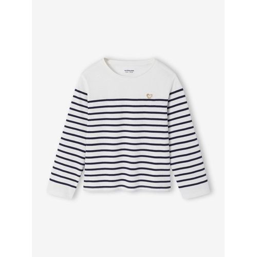 Tee-Shirt Marinière Manches Longues Fille Rayé Bleu