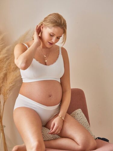 Brassière Grossesse Et Allaitement Sans Coutures Détail Dentelle Blanc