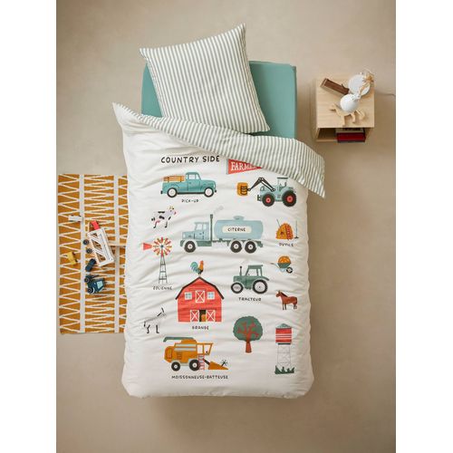 Parure Housse De Couette Et Taie D'oreiller Avec Coton Recyclé Moisson Blanc Imprimé