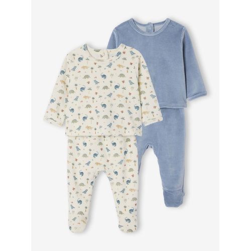 Lot De 2 Pyjamas Naissance 2 Pièces En Velours Écru
