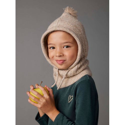 Cagoule Fille Maille Torsadée Beige Chiné