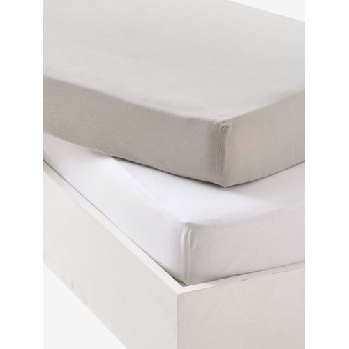 Lot De 2 Draps-Housses Bébé En Jersey Extensible Gris + Blanc