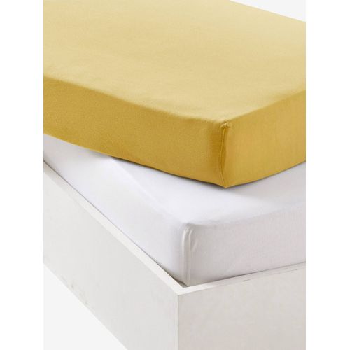 Lot De 2 Draps-Housses Bébé En Jersey Extensible Jaune Curry